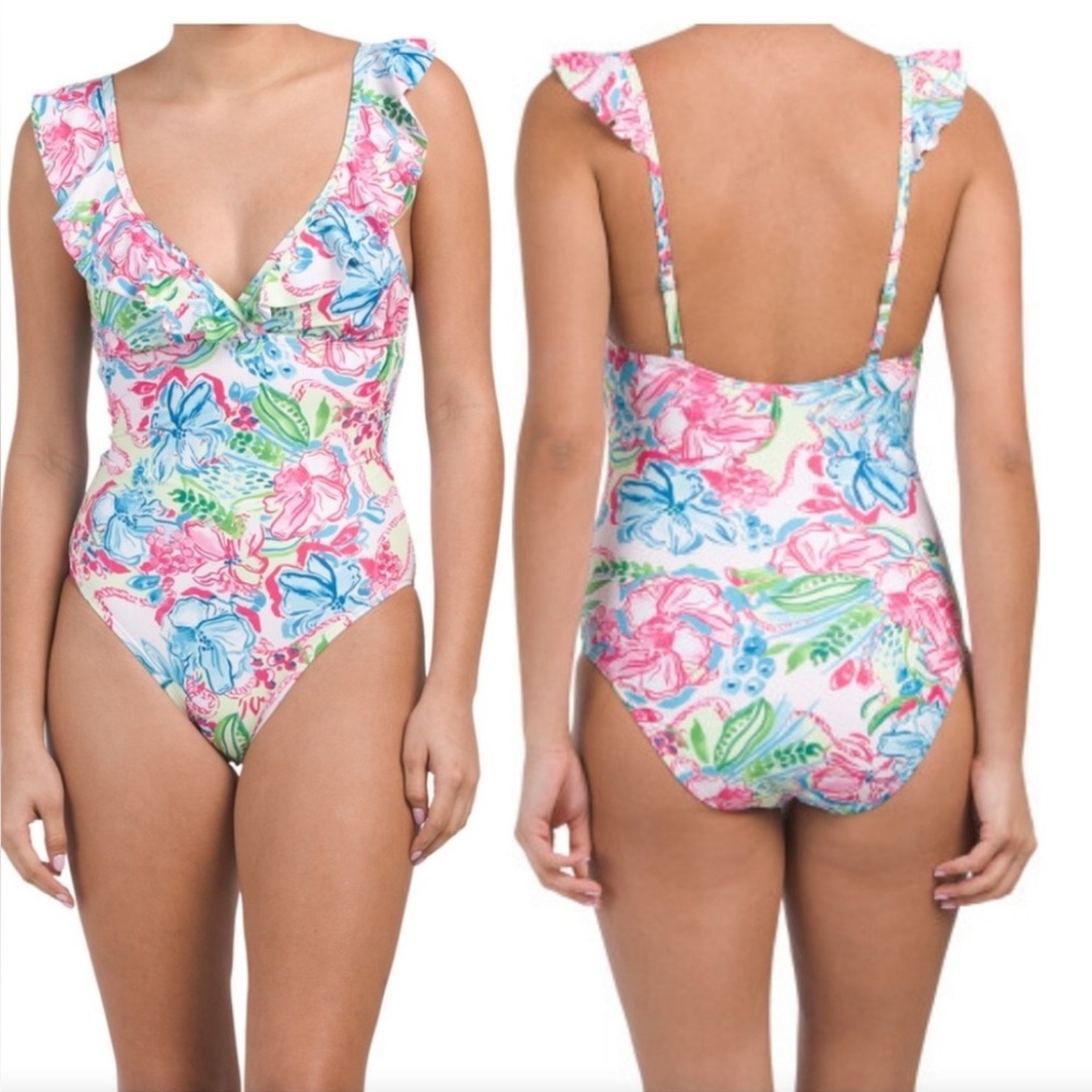 Stella Parker Ruffle Printed One-piece Swimsuit Womens Medium